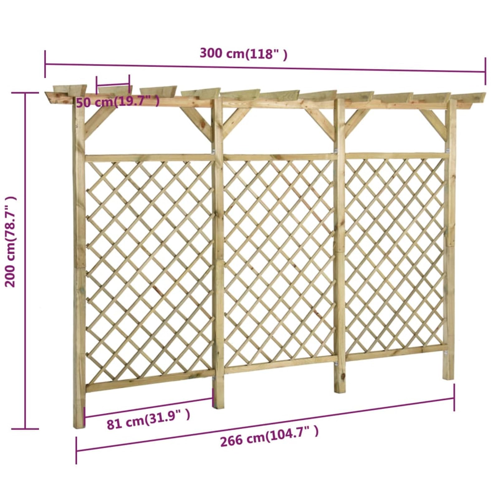 ZEYUAN Recinzione a Traliccio con Pergolato 300x50x200cm Legno di Pino,Recinzione a Traliccio,Graticolati da Giardino,Pannelli per Recinzioni-318417