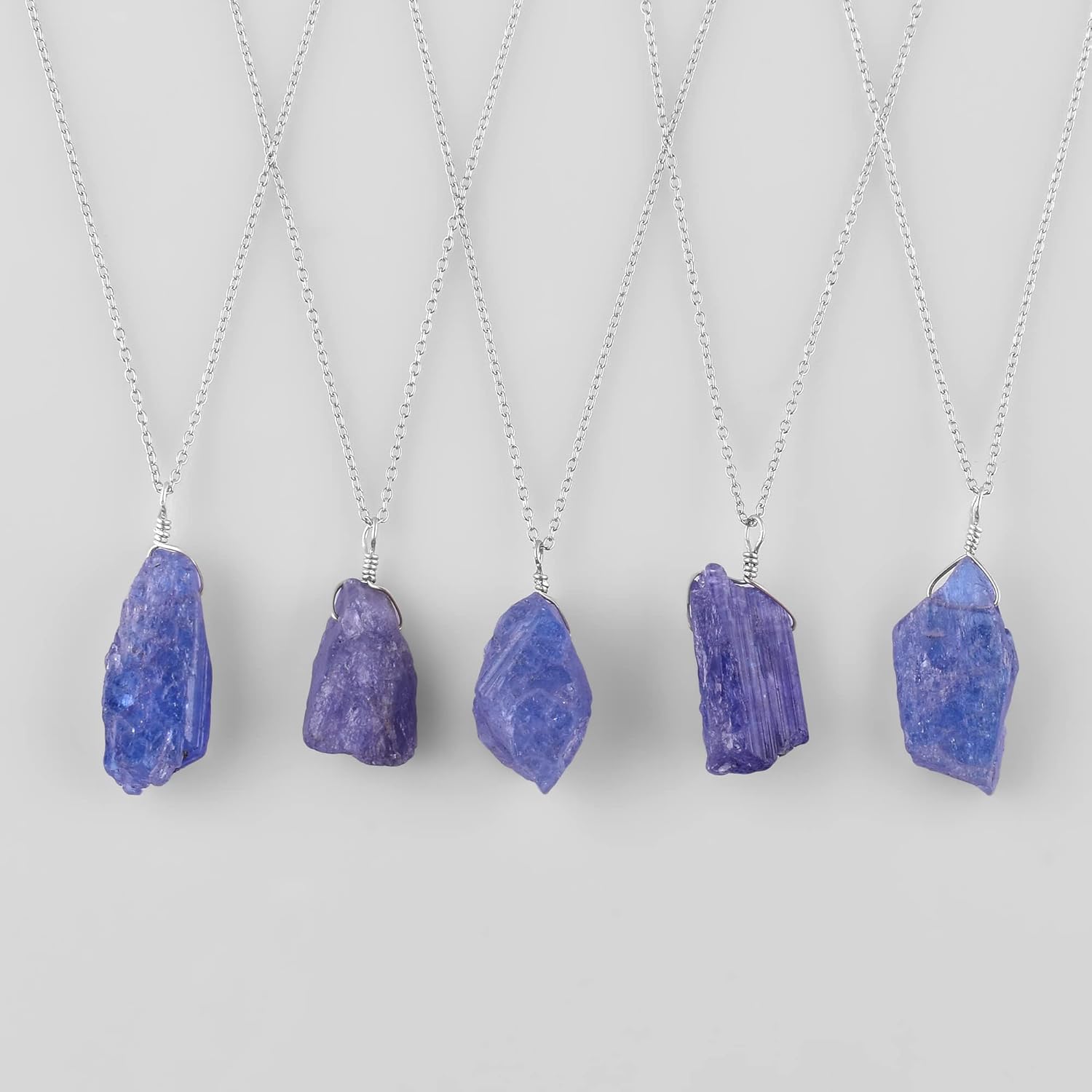 Natural Raw Tanzanite Rough Crystal Gemstone Dainty Pendant Necklace For Women, Chakra Healing Stones, Birthstone Jewelry, Rhodium Plated 925 Sterling Silver Chain 18" Birthday Gift