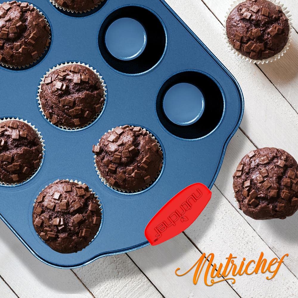 NutriChef juego de 6 moldes, Utensilios horno, Baking set, Reposteria, Antiadherentes, Libres de PFOA, PFOS, PFTEE, Aptos para hornos hasta 230°C (450°F), Mangos de silicona