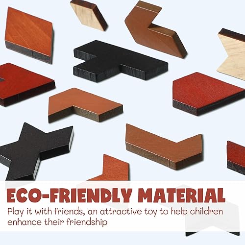 Miniatura 5 de Poen Paquete de 6 rompecabezas Tangram para niños y adultos rompecabezas de madera rompecabezas hexagonal rompecabezas bloques de juguete juego de