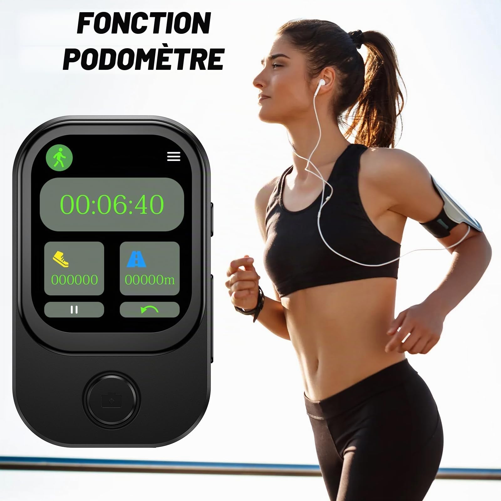 64Go Lecteur MP3 Bluetooth avec Appareil Photo Rabattable 180°, Mini Lecteur Musique HD, Haut-Parleur FM, Radio FM, Album Photo,Son Hi-FI, Liseuse e-Book, Sport Podomètre (Noir1)