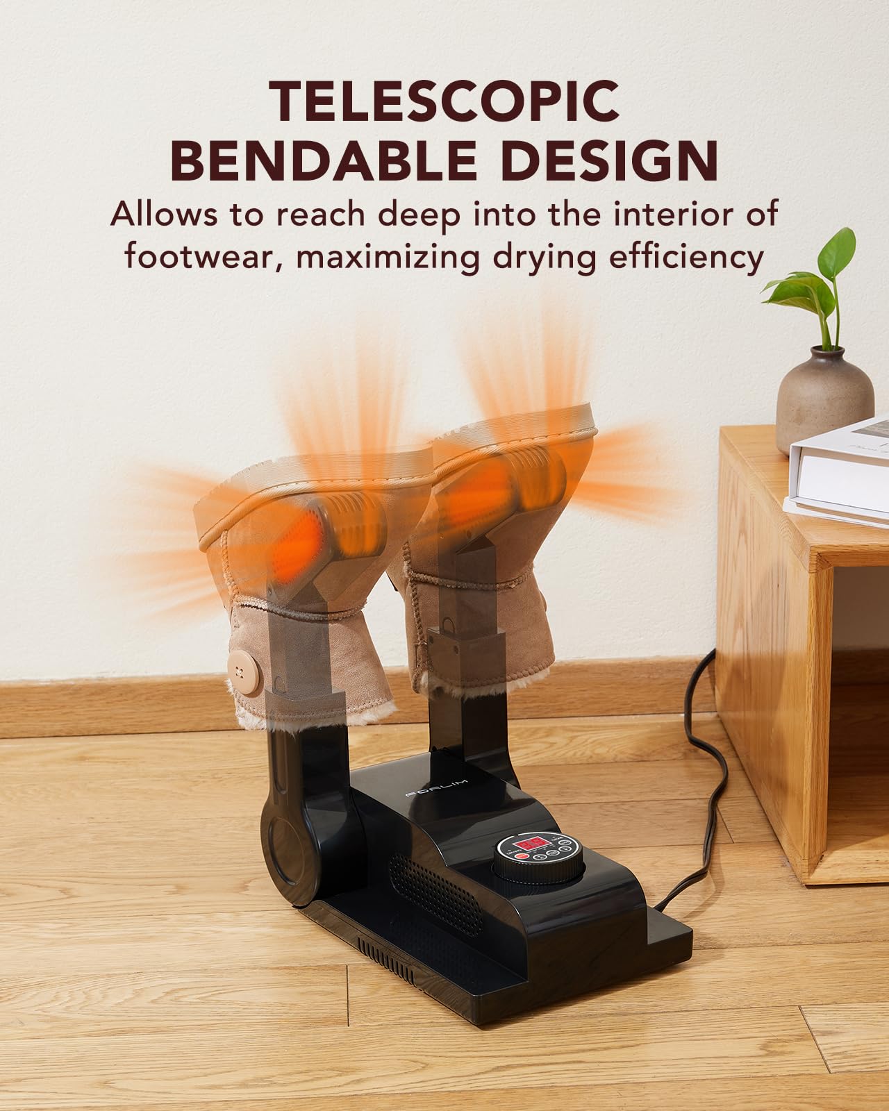 FORLIM Secador de zapatos, calentador de pies eléctrico, secador de guantes, con soporte de secado ajustable a 180°, conectores de secado telescópicos, diseño plegable, secado rápido