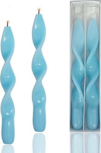 Velas cónicas trenzadas en espiral azul sin goteo, 8 pulgadas, sin perfume, para decoración de bodas, Navidad