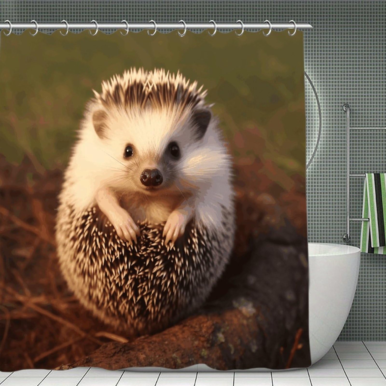 VstaDank Hedgehog Shower Curtain Waterproof Bathroom Curtain with Hooks Luxury Weighted Bath Curtains for Bathtubs Showers Room Dividers Decorative Shower Curtains 71x71 in