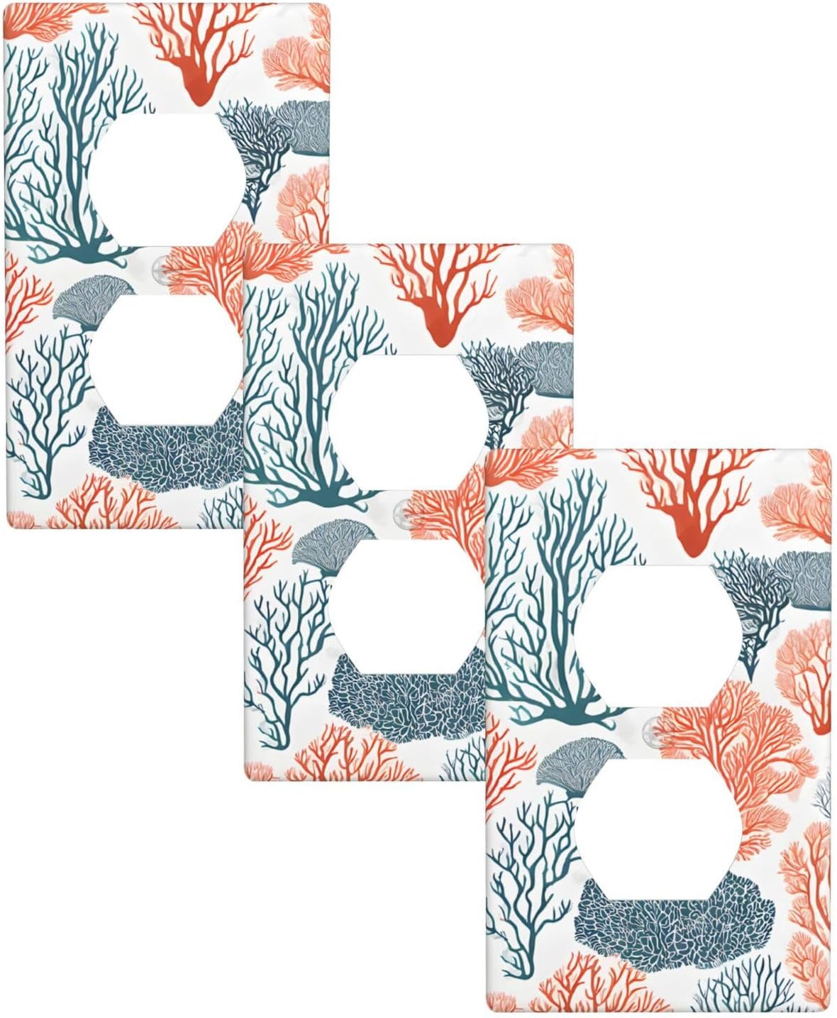 3 PCS Print Light Switch Plate Covers Aesthetic Decorative Unique 1 Gang Duplex Receptacle Wall Plates for Electrical Outlets Room/Office Decor, Coral Reef