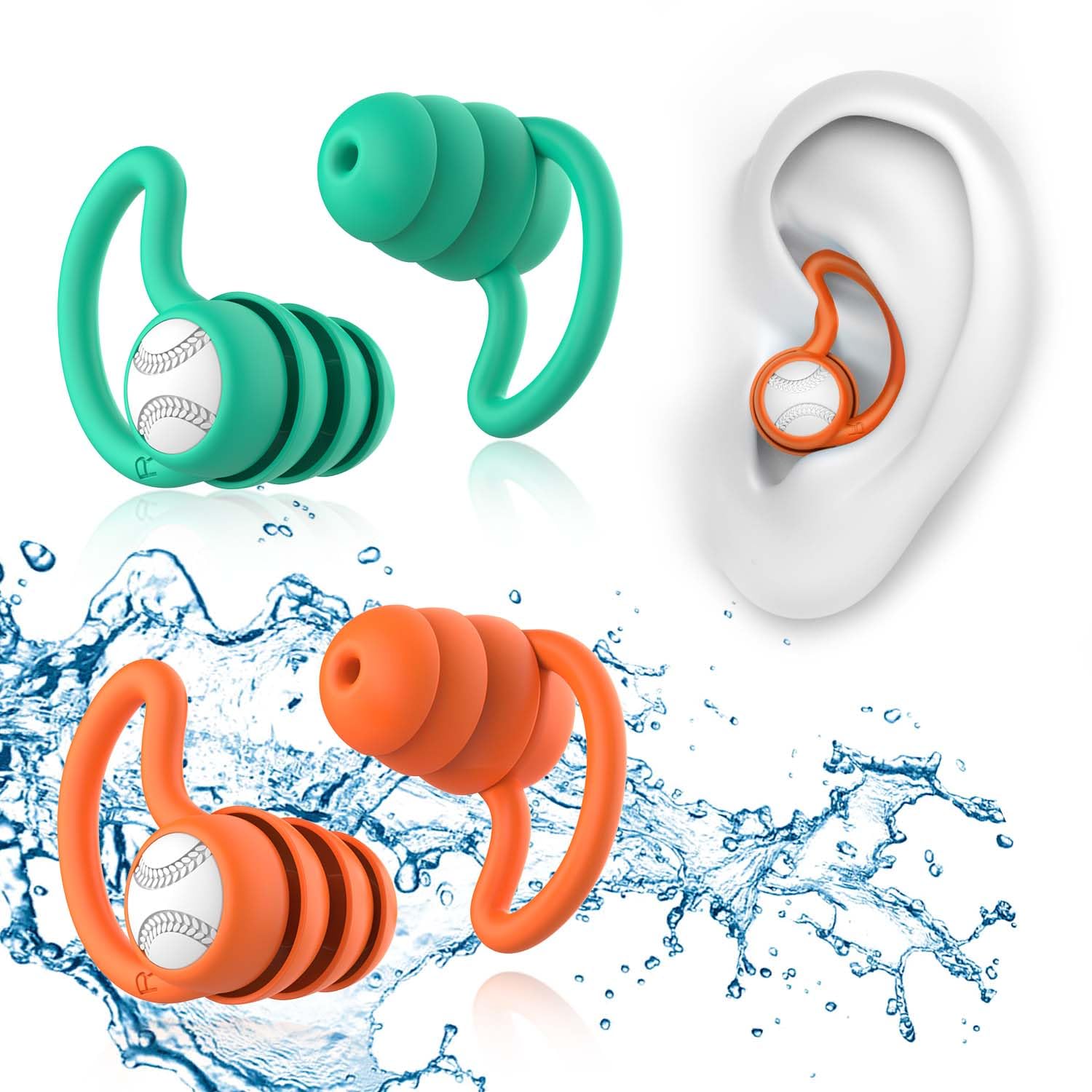 Swimming Ear Plugs Waterproof Earplugs - 2 Pairs Silicone Swim Ear Plugs for Adult Kids, Water Sports Earplugs for Showering, Bathing, Surfing - Keep Ear Water Out