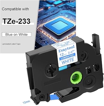 1 Pack Compatible with P-Touch TZe-233 AZE-233 TZ-233 Blue on White 12mm 0.47 Laminated Label Tape Replacement for Ptouch PT-H100 PT-D200 D210 D400 PT-P700 PT-1000 PT-2030 Label Maker