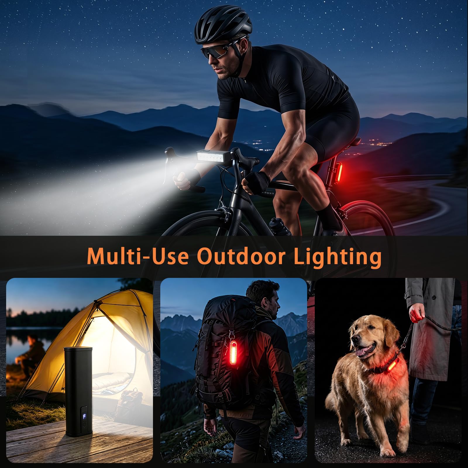 15 luces LED de 2400 lúmenes, recargable por USB, 4800 mAh, luces de bicicleta para conducción nocturna, 150° de haz ancho, 4+4 modos de iluminación, IPX6, barra de luz impermeable para