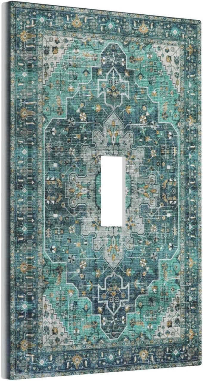 Bohemian Turquoise Teal/Mutil Oriental Medallion Single Toggle Artistic Light Switch Covers 1 Gang Wall Plates Cover Electrical Device Decorative Switch Plate Covers Faceplate for Country Bathroom image 2