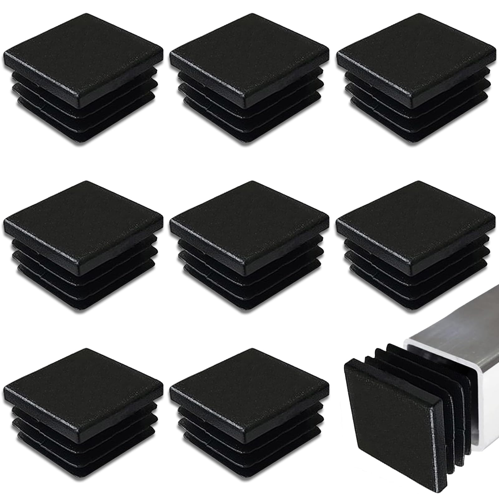 36 Tapones De Láminas De 20 X 20 Mm, Tubo Cuadrado Negro