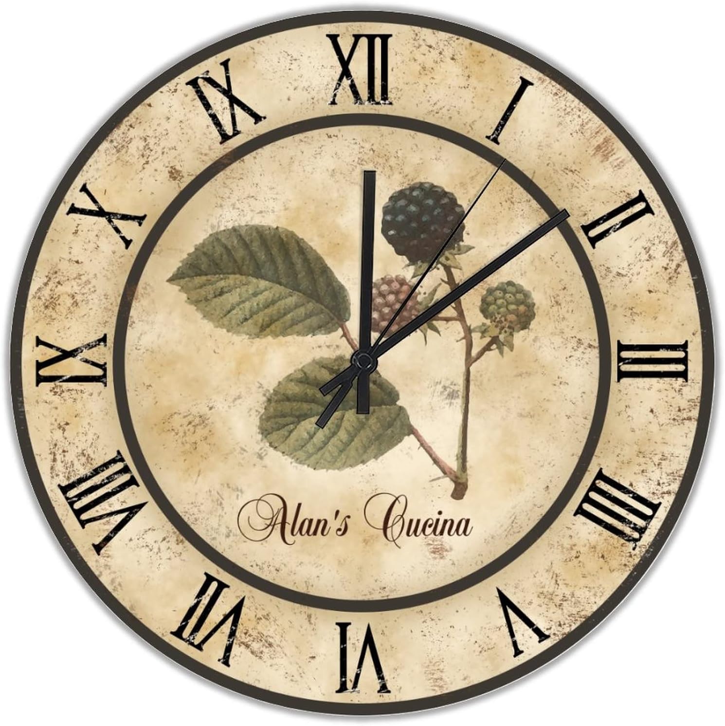 Raspberry Cucina Personalized Wood Wall Clocks Farmers Market Fruit Large Clock Battery Operated Non-Ticking Sweep 15 inch Classic Farmhouse Wall Clock for Classroom Home Living Room Bedrooms