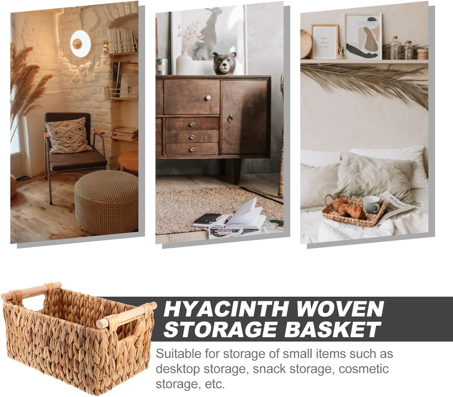 Healifty Hyacinth Woven Storage Basket Living Room Decor Woven Sundries Basket Natural Handmade Capacity Home Organizer