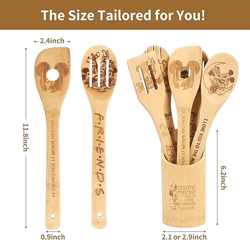 Miniatura 9 de Cuchara de madera para cocinar, cucharas de madera de dibujos animados, juego de utensilios de bambú para decoración de cocina, regalo de