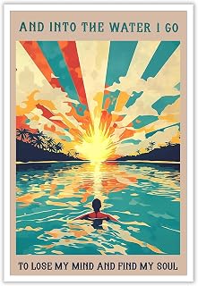 Into The Water I Go To Lose My Mind And Find My Soul Posters Vintage Abstract Ocean Canvas Wall Art Sunrise Sunset Landscape Prints Painting For Home Bedroom Dorm Wall Decor 8x12in Unframed