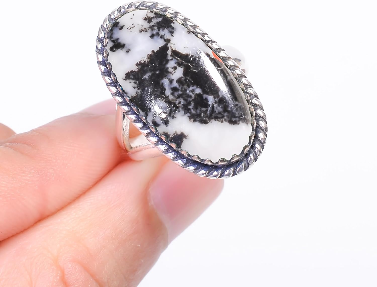 Natural White Buffalo Turquoise Ring in 925 Sterling Silver, Handmade Adjustable Oval Gemstone Ring for Women, Unique Statement Gift