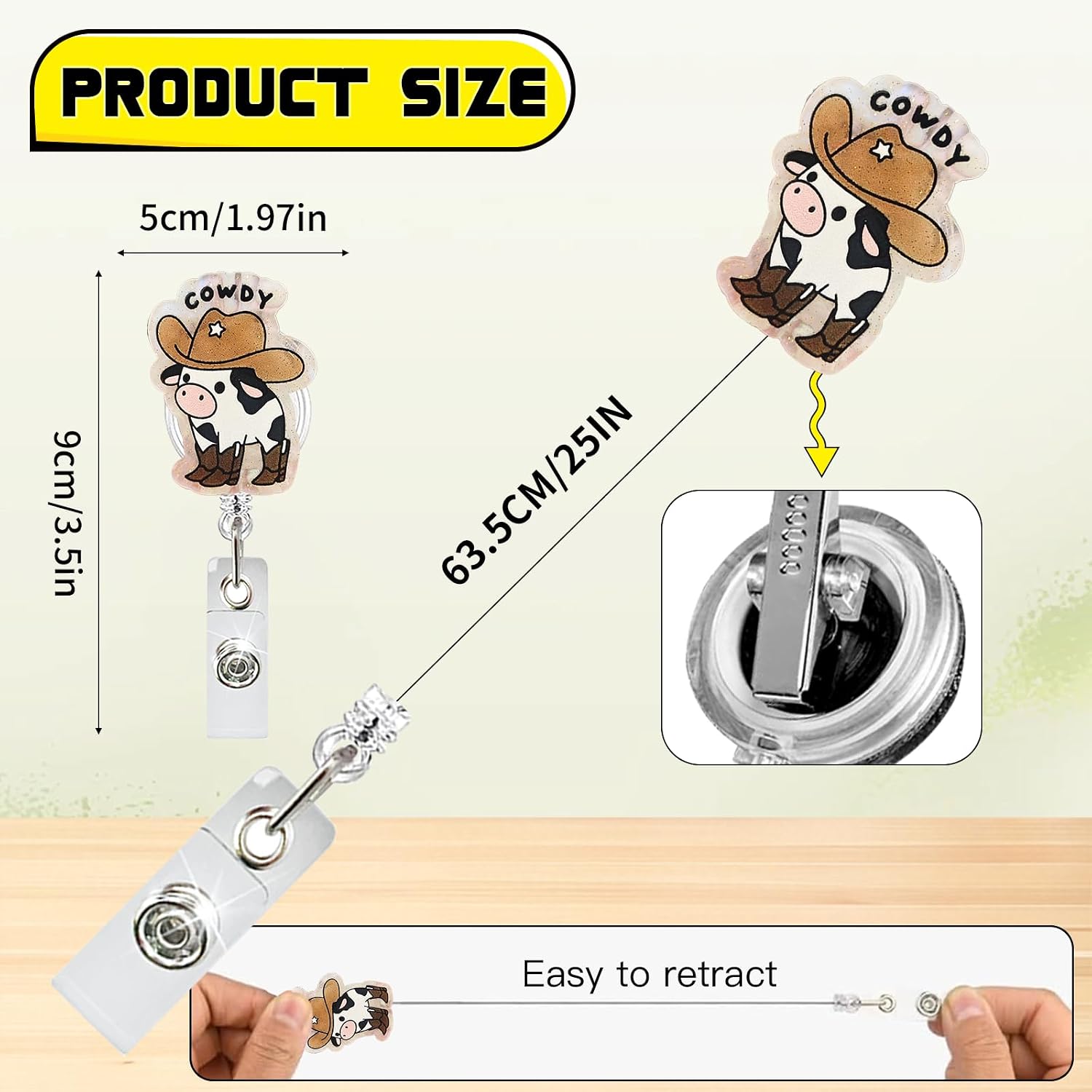 Funny Cowboy Cow Nurse Badge Reel – Cute Retractable ID Holder with Clip, Pediatric Badge Buddy for Nursing Students, RN, LPN, CNA, MA, Medical Workers, Teachers & Doctors image 3