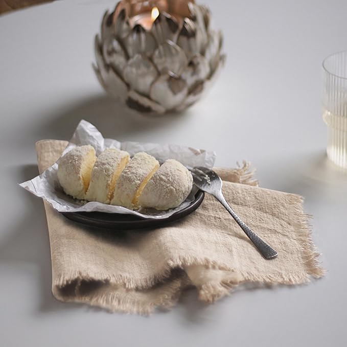 Servilletas de Tela 100% Algodón con Flecos, Set de 4 - 45x45 cm - Beige miniatura 5