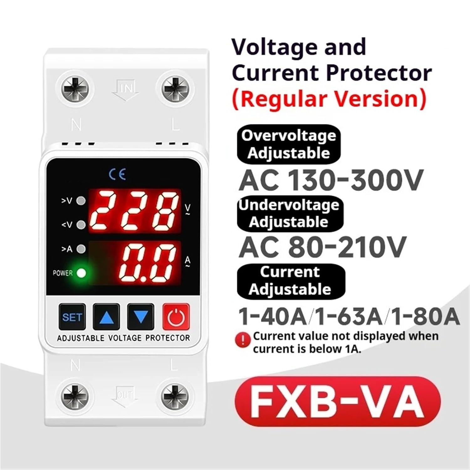 Adjustable Voltage Relay 220V AC with Digital Display - Over/Under Voltage & Current Protector (40A, 63A, 80A)(All-in Version,AC220V 1-80A)