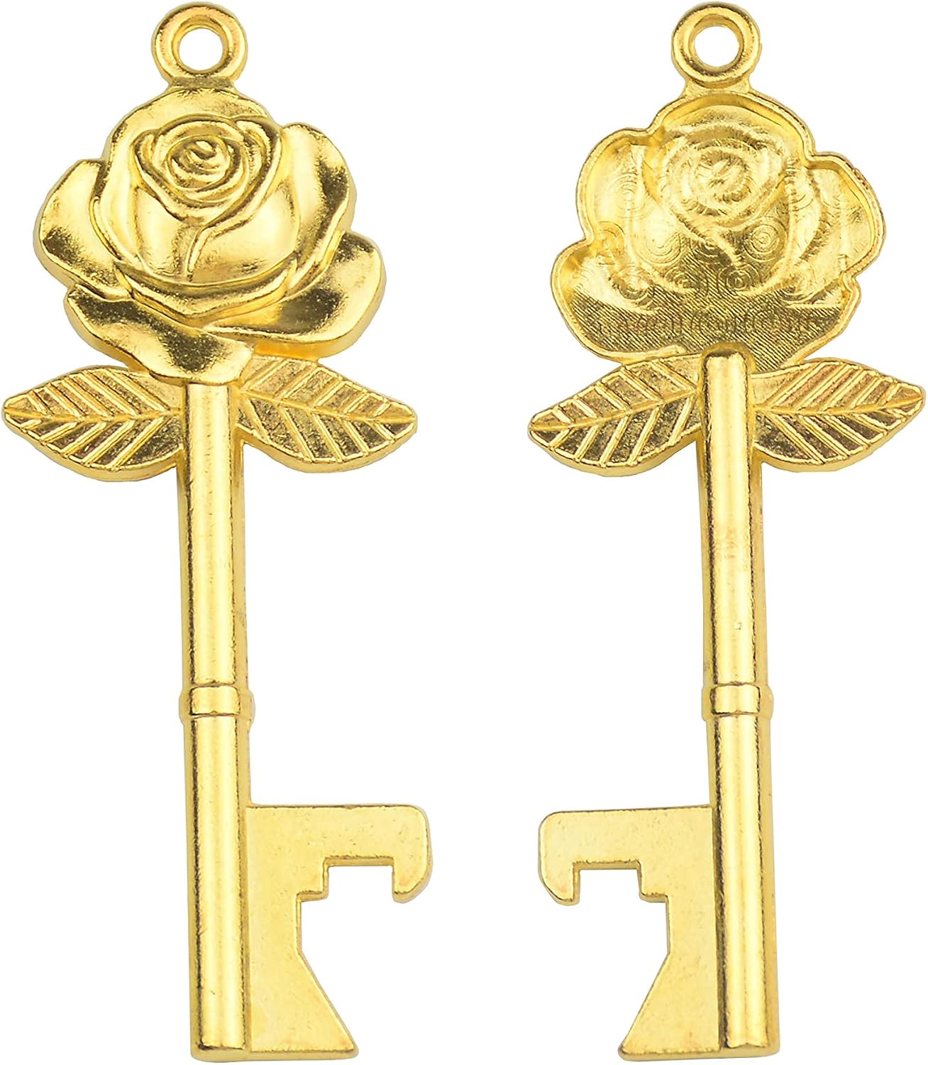 50 Set Skeleton Rose Key Bottle Openers with Candy Box In Antique Vintage Style Escort Tags French Ribbon As A Gift Souvenir At Wedding Party Supplies (Antique Gold)