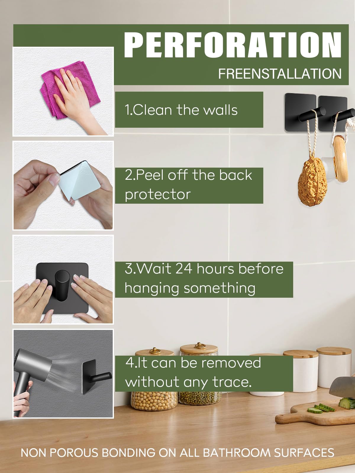 PROPOR Ganci Adesivi Per Bagno - 3 Pezzi, Acciaio Inox, Senza Forare, Per Asciugamani E Accappatoi - Foto 11