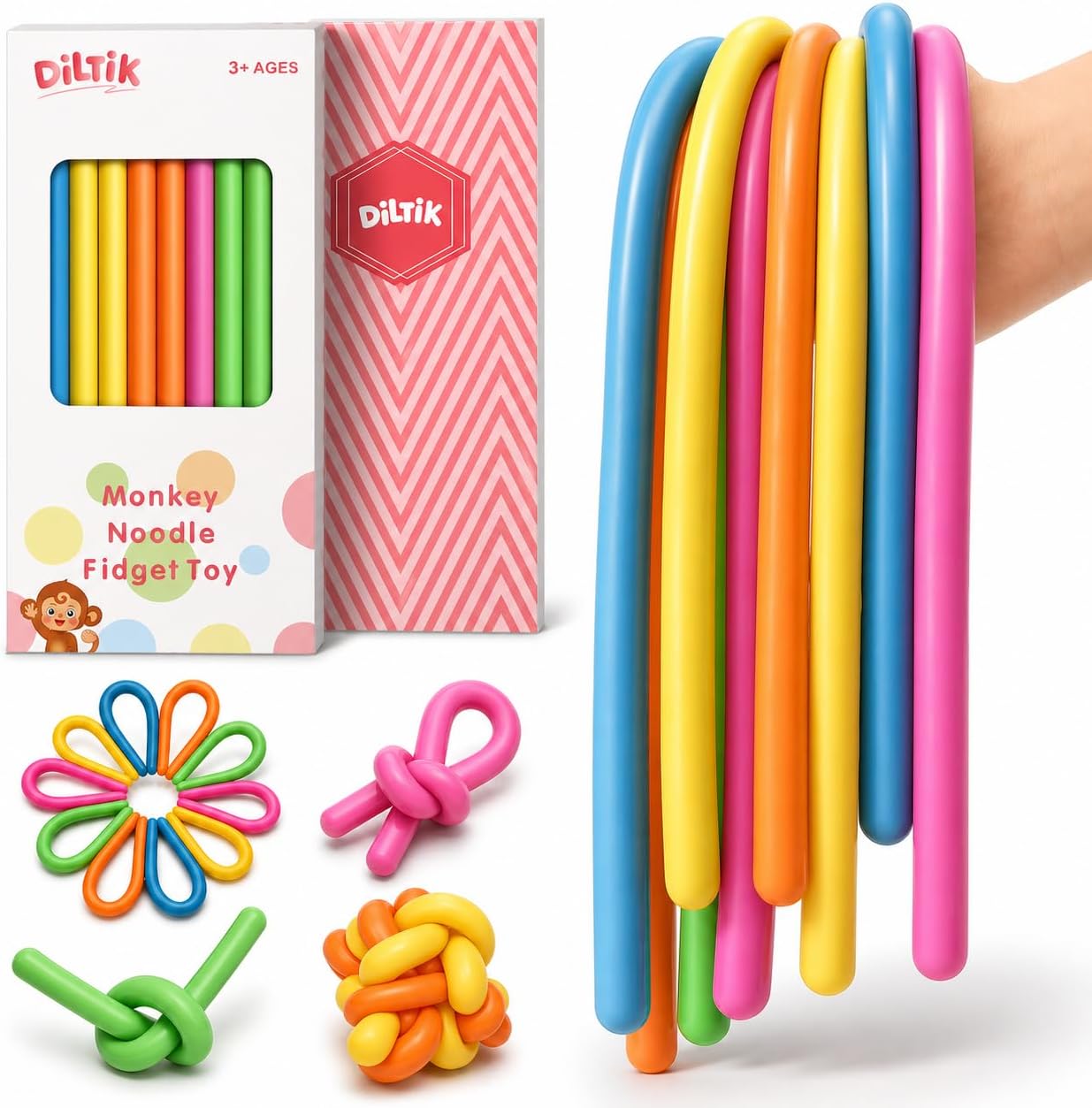 10 Pack Sensory Toys for Kids – Upgraded Extra-Thick Stretchy Sensory Strings for Autism, ADHD, Anxiety – Gift Box, Perfect Stocking Stuffers for Boys & Girls, Ideal for Travel or Classroom (Smooth)