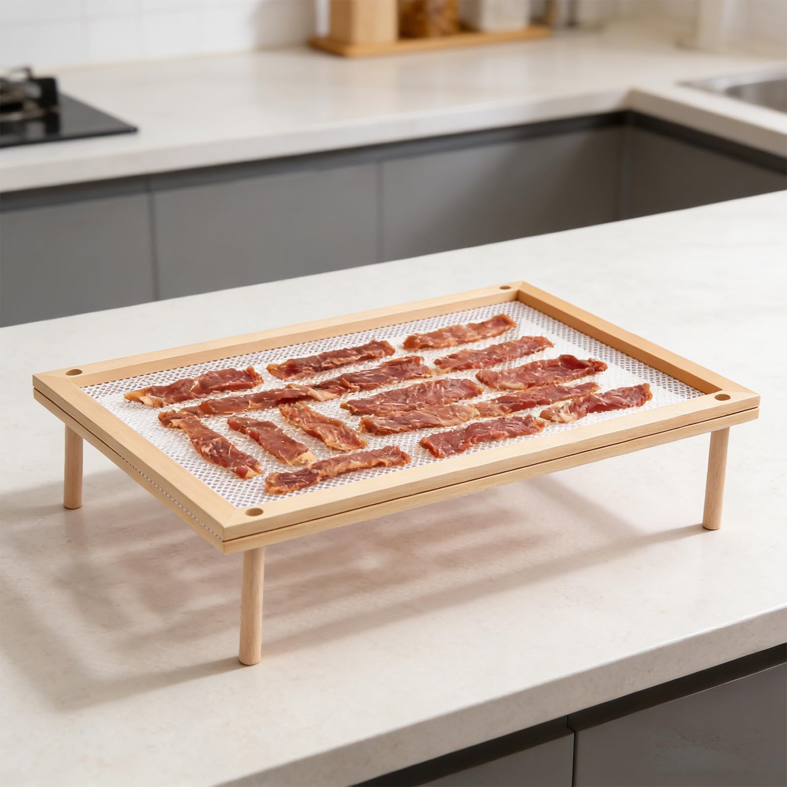 Secador de alimentos banapoy con red de madera para deshidratar pasta y hierbas