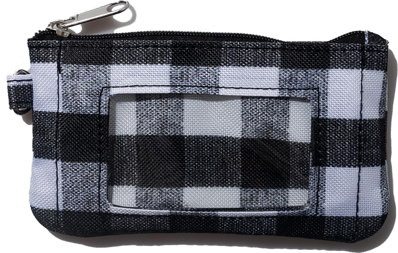 DQL ID case with lanyard and id holder, zip id case with lanyard, Small Zipper Wallets for Women (Plaid, One Size)