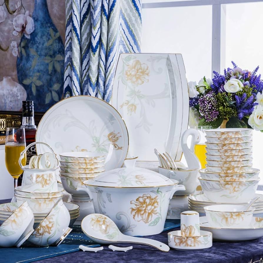 Amazon.co.jp: 中華食器セット 46点のボーンチャイナ食器セット