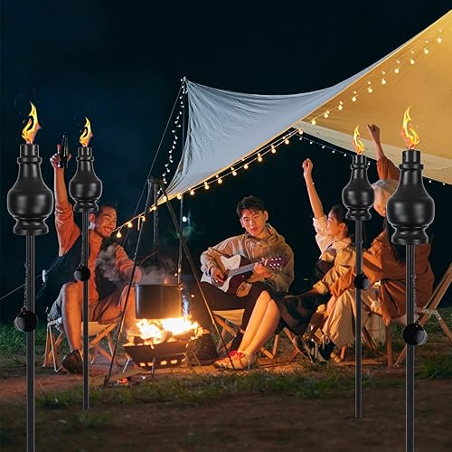 Miniatura 7 de tewei Paquete de 6 antorchas de metal de citronela para exteriores, antorchas negras de jardín de 60 pulgadas para exteriores, linternas de metal