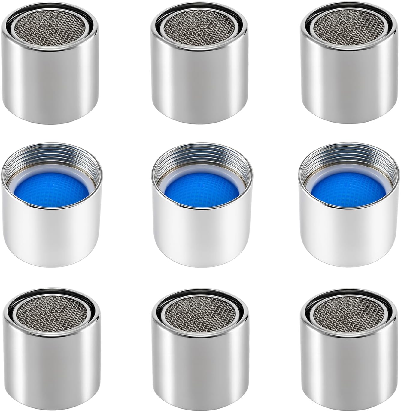 9 Pack Faucet Aerator Attachment, Chrome Brass Sink Accessory, 15/16 Inch 24mm External Thread, Replacement Part (M24 Male Thread)