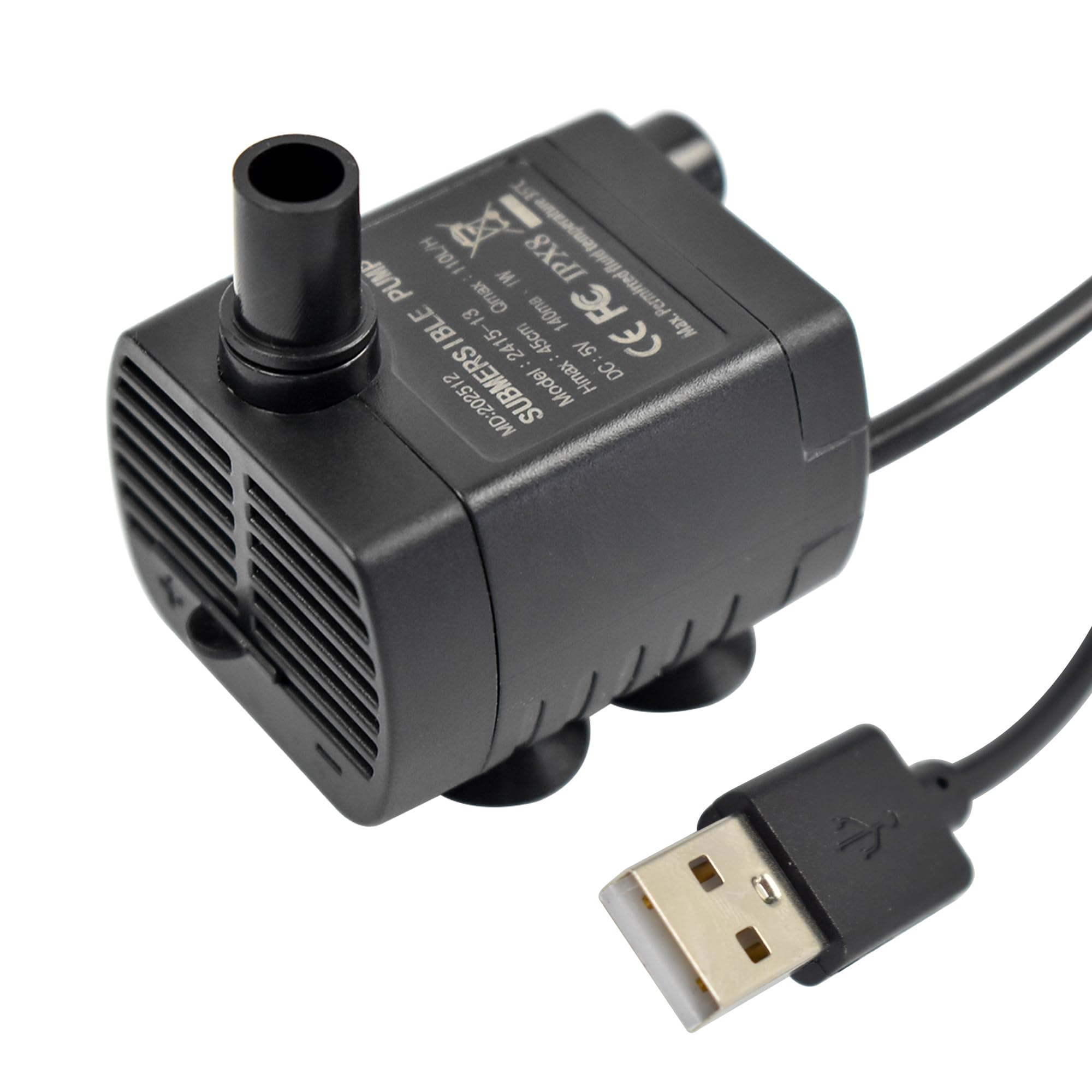 CONQUERALL DC 5V USB Powered Submersible Water Pump Quiet with LED Light 29GPH 1W 1.5ft for Pet Water Fountain (Black)