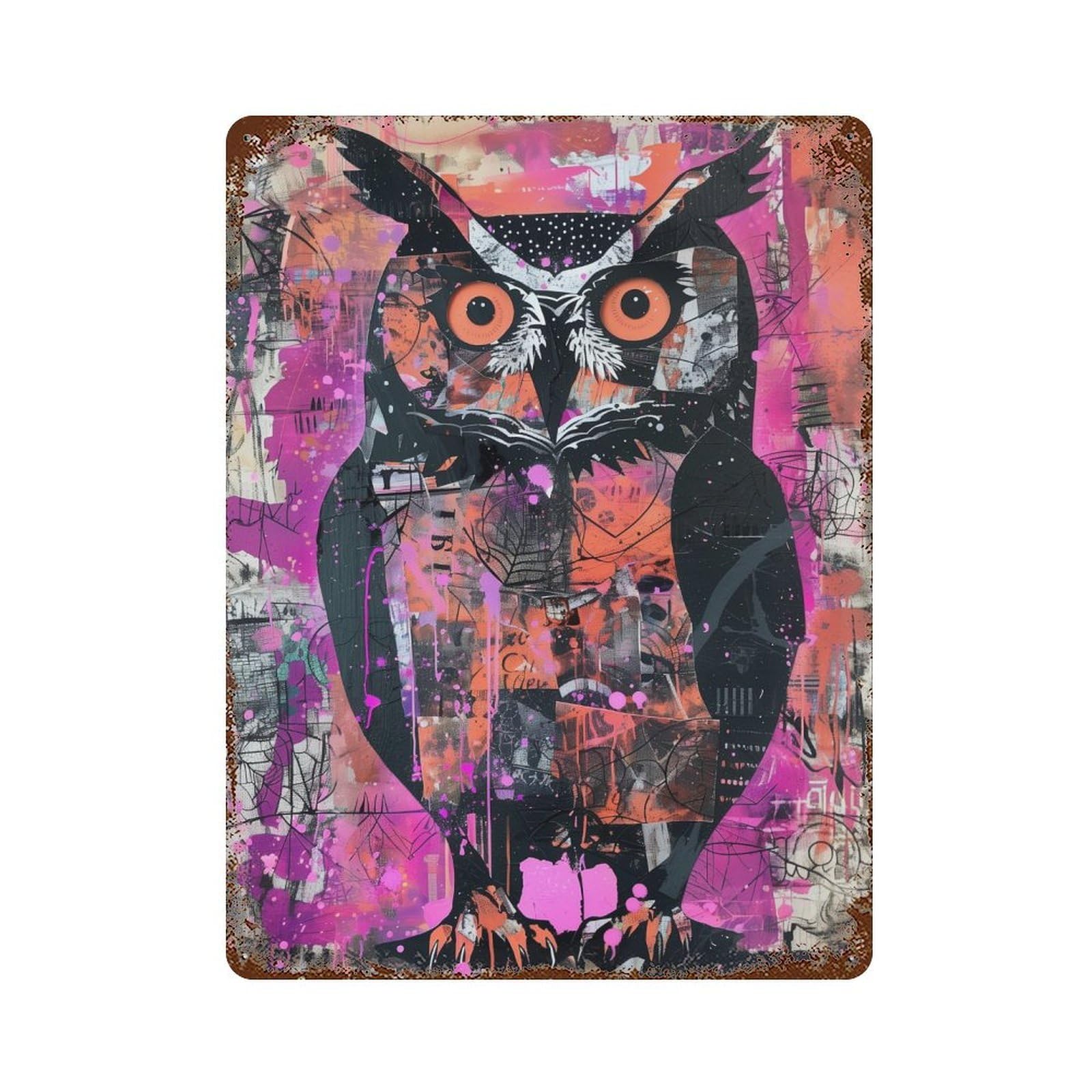 Abstract Owl Art Print 15.7"x11.8" Decorative Tin Sign, Retro Wall Decor for Garage, Bar And Workshop Decor