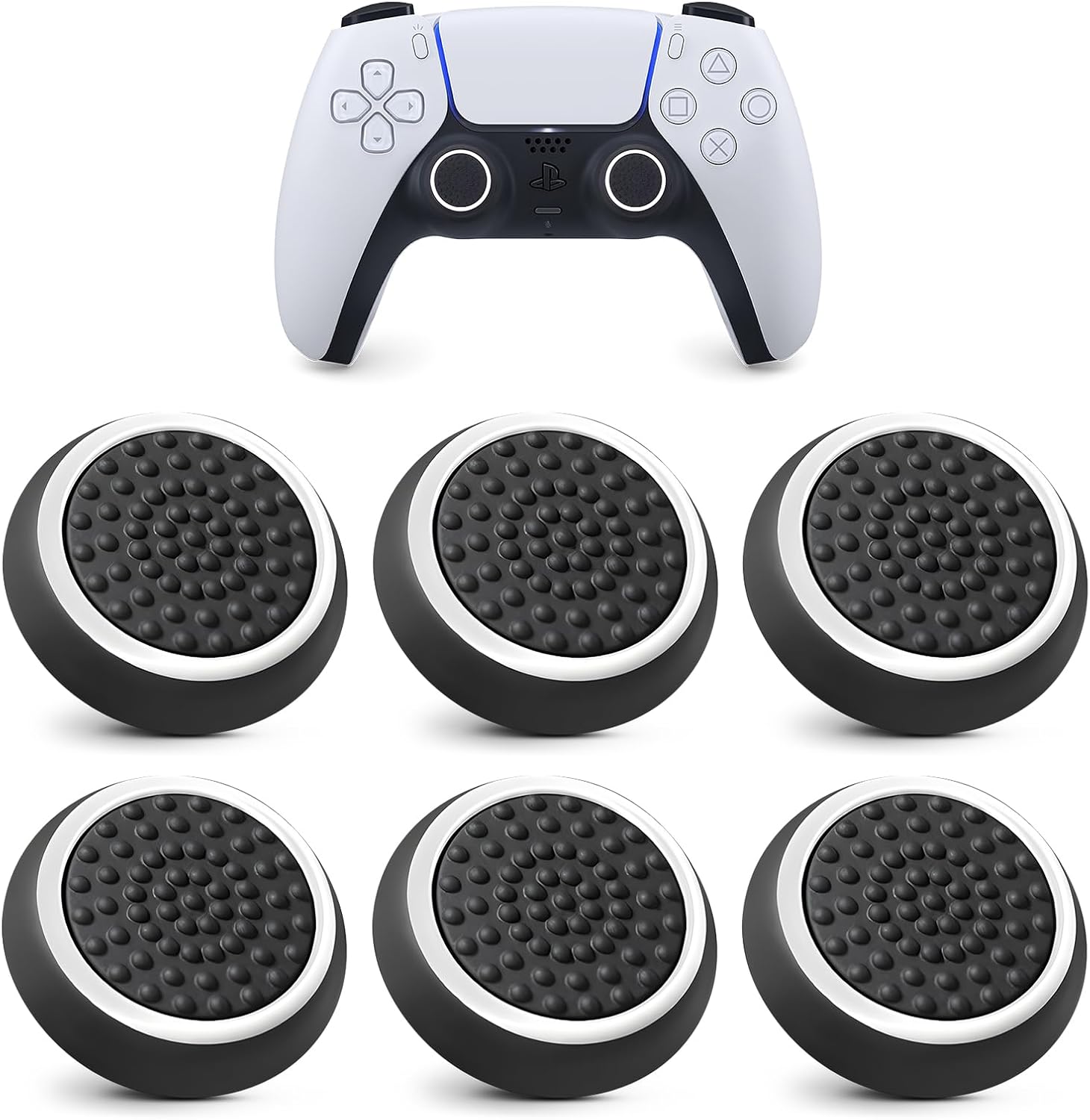 6PCS Thumb Grips, Silicone Non-slip Controller Grips, Joystick Controller Performance Replacement Compatible with PS5 PS4 PS3 PS2 Series X S Switch Pro Controller Grip