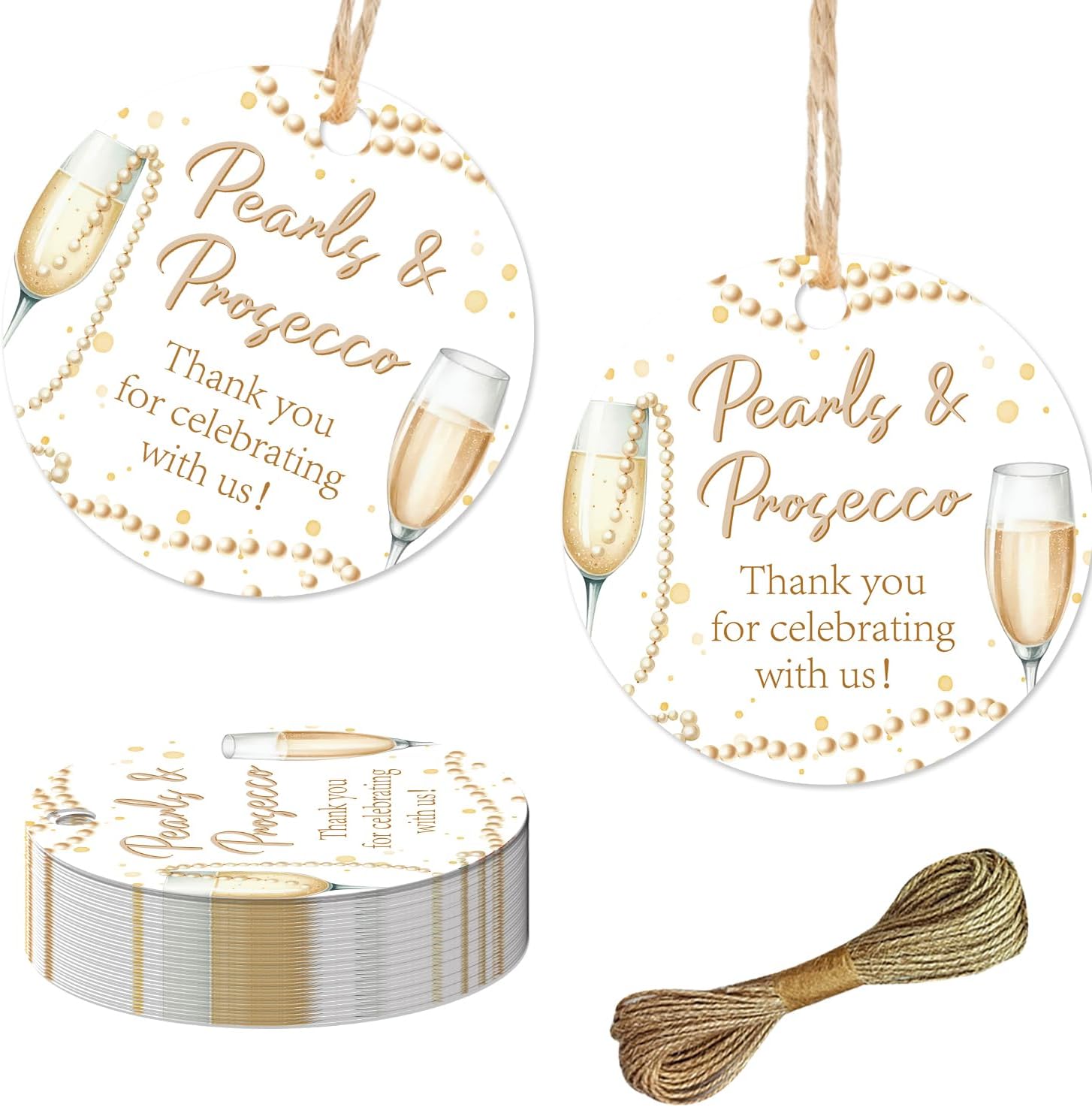 50PCS Pearls and Prosecco Bridal Shower Thank You Tags