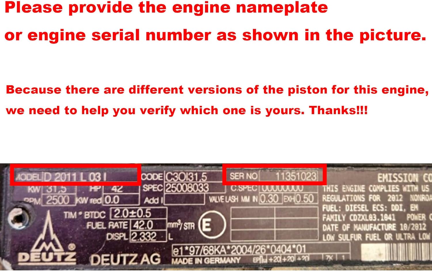 Overhaul Rebuild Kit & 4pcs Connecting Rod fits for Deutz BF4M1011 BF4M1011F Engine (Provide the Engine Serial Number)