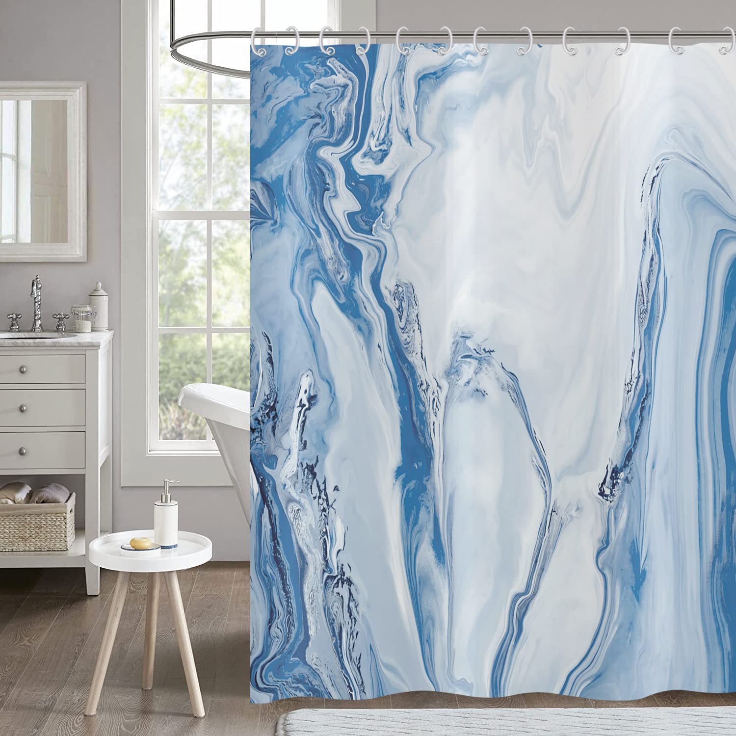 Marble Shower Curtain 240x180, Hnmdmyi Blue and White Shower Curtains Abstract Liquid Waves Modern Luxury Art Decorative Bathroom Curtains Waterproof Polyester Fabric Washable Bath Curtains with Hooks