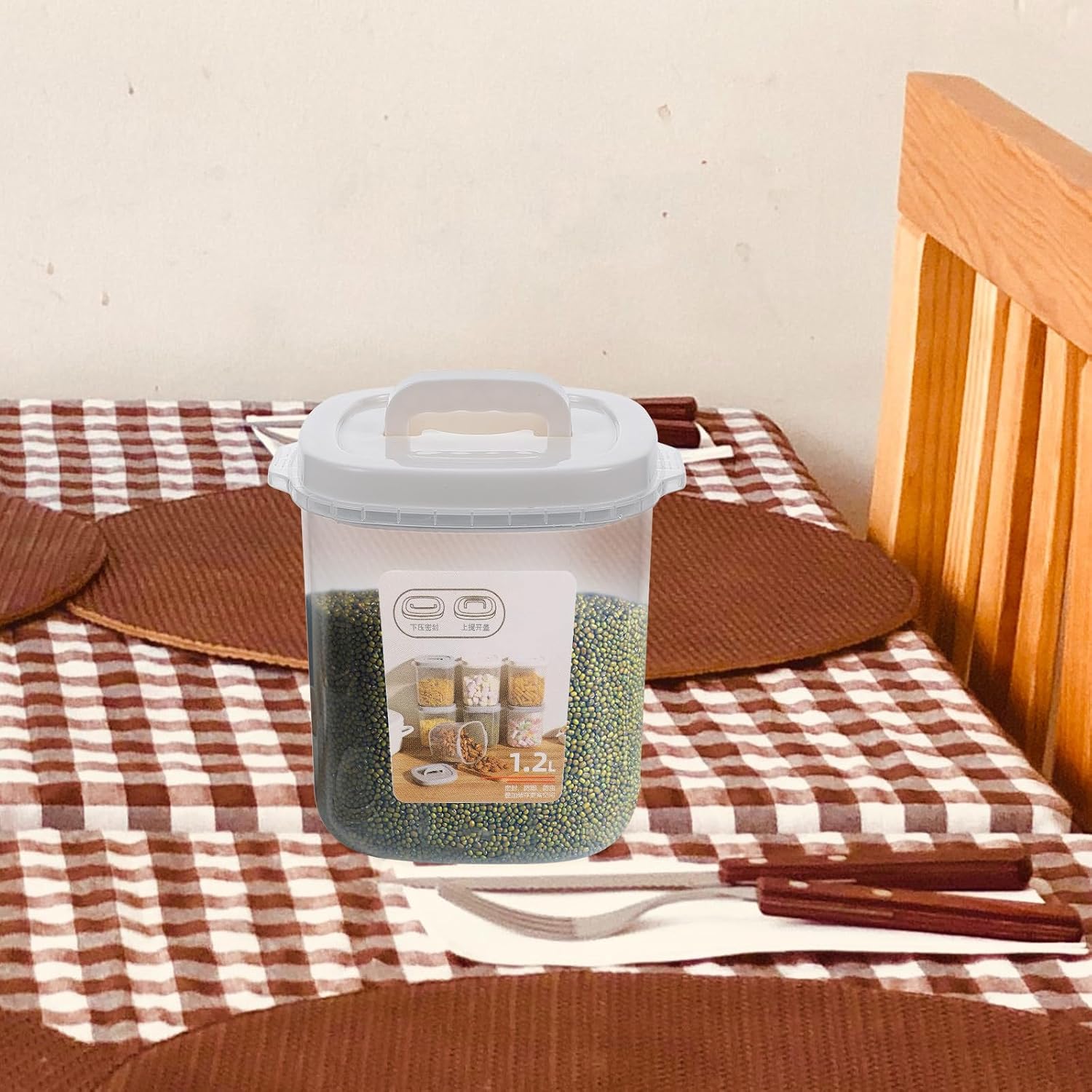 Rice Storage Container 1200ml PP with Lid for Kitchen Organization