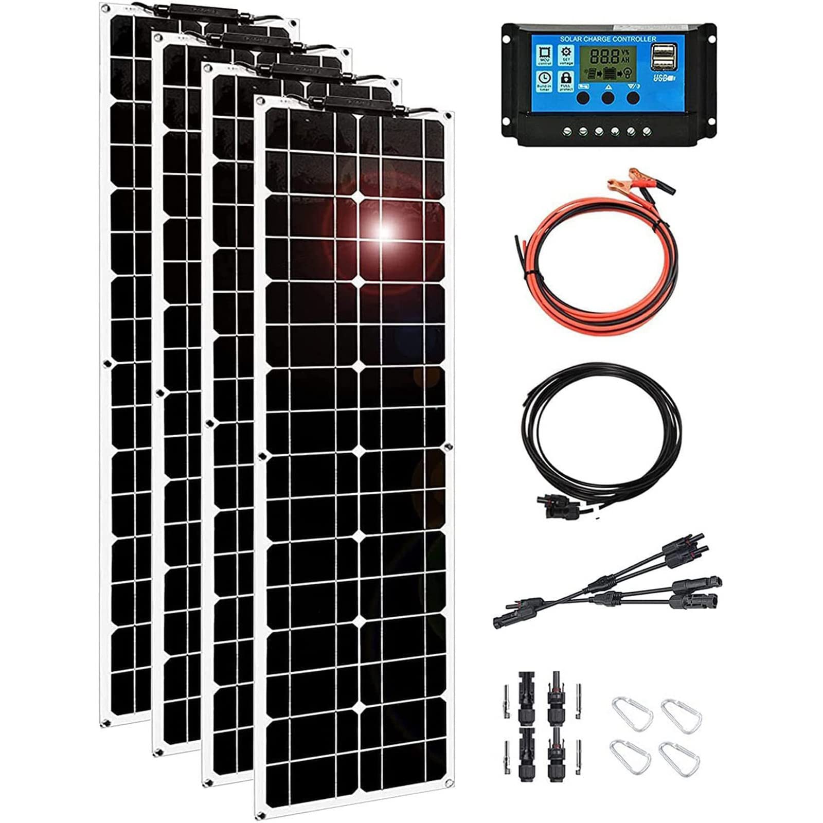 Miizoo B 800W Solar Panel Kit, 4Pcs 200W Flexible Monocrystalline Solar Panels With 40A Controller And Us, High Efficiency Pet Solar System For Motorhomes, Caravans, Trailers, Oat