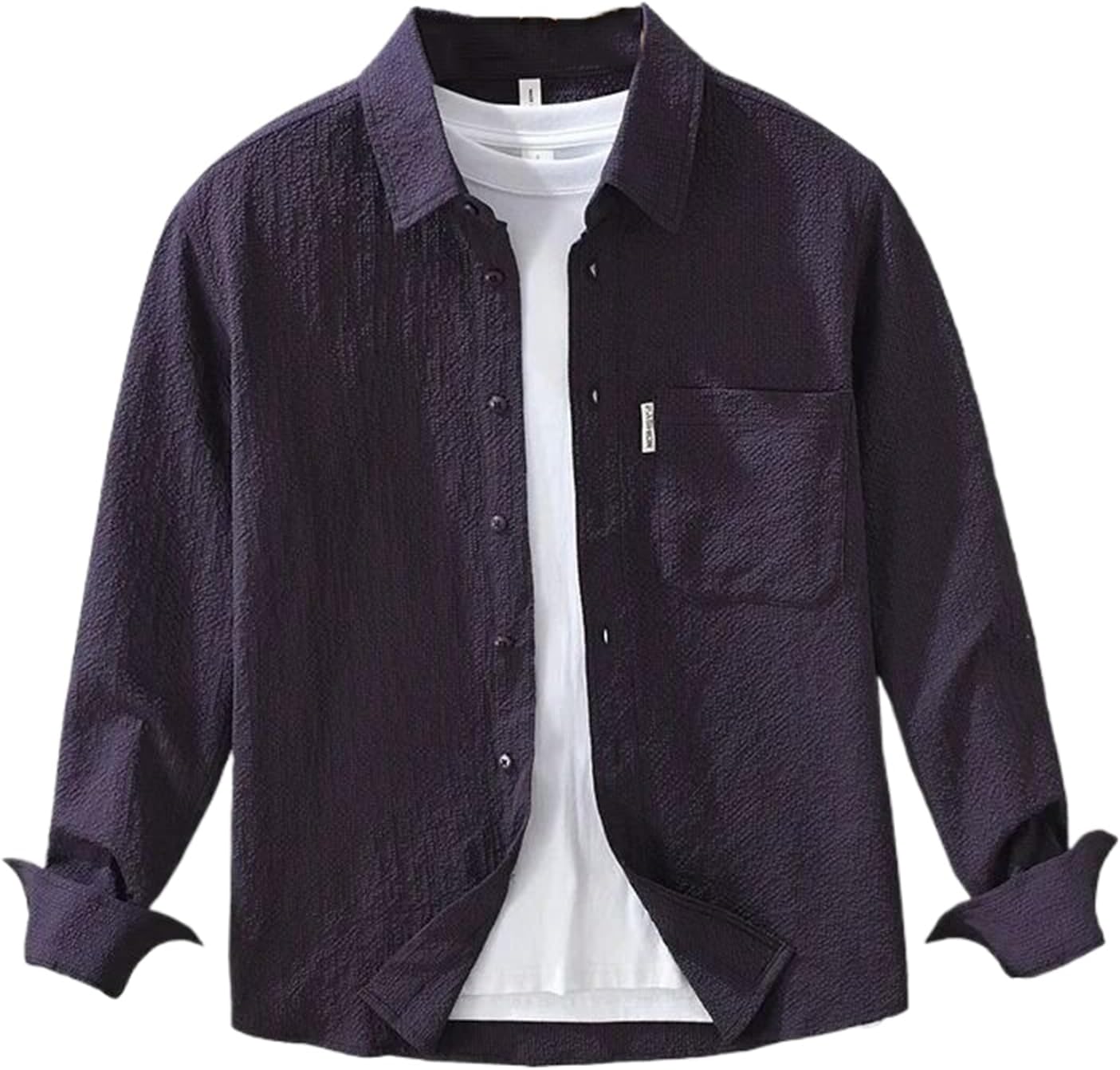 Men's Cotton Embroidery Shirt Solid Color Business Casual Long Sleeve Tops