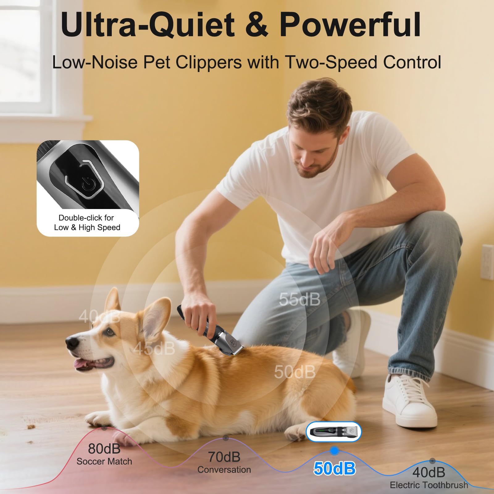 Dog Grooming Clippers Kit, Upgraded Cordless Professional Pet Clippers, Low Noise Dog Trimmer with Ceramic Blades - Image 3
