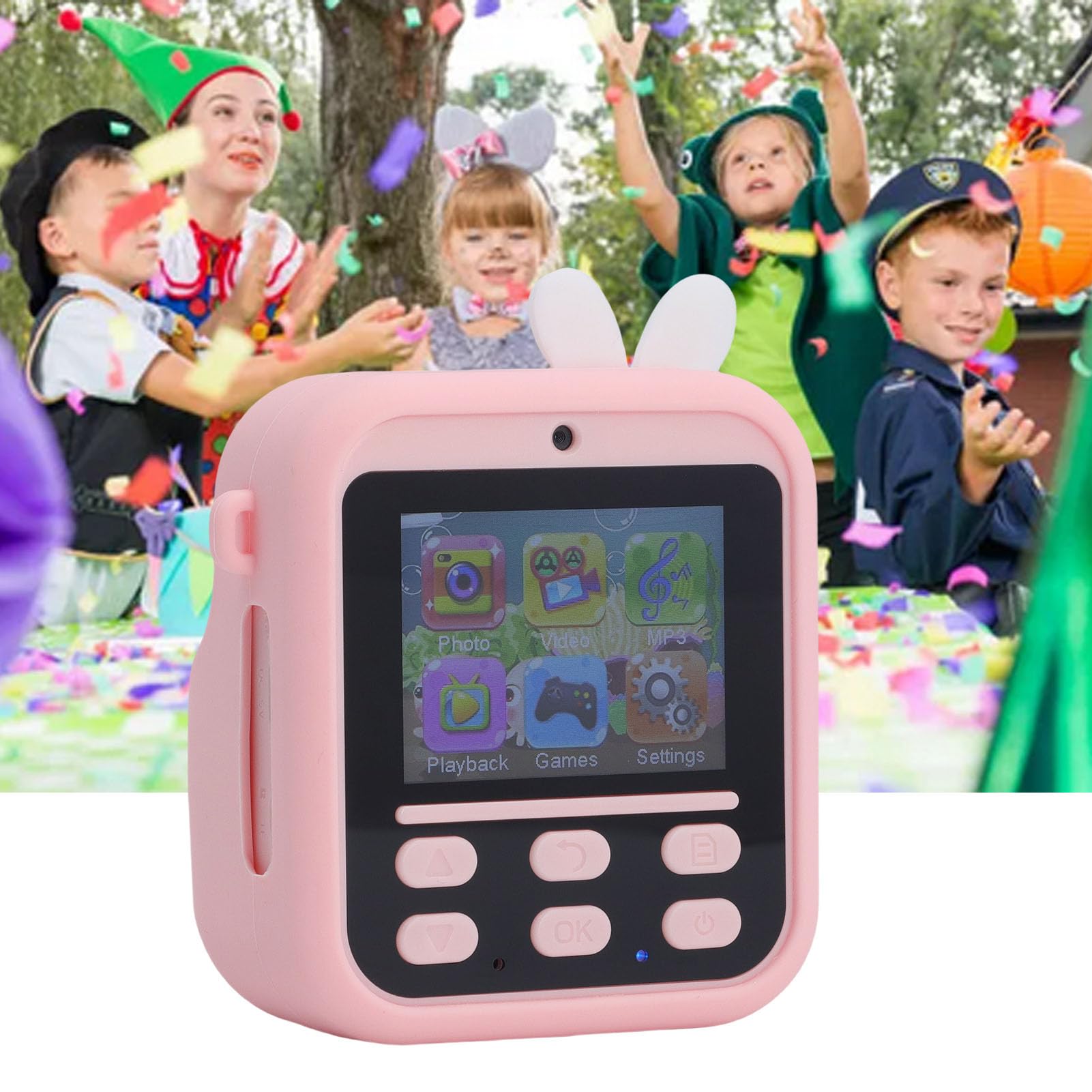 Denash 48MP Doppelobjektiv Instant Print Camera Kinderkamera mit 16x Zoom, 2,4-Zoll-Bildschirm, Full HD Videoaufnahme, ABS Triple Guard Design (Rosa Kaninchen)