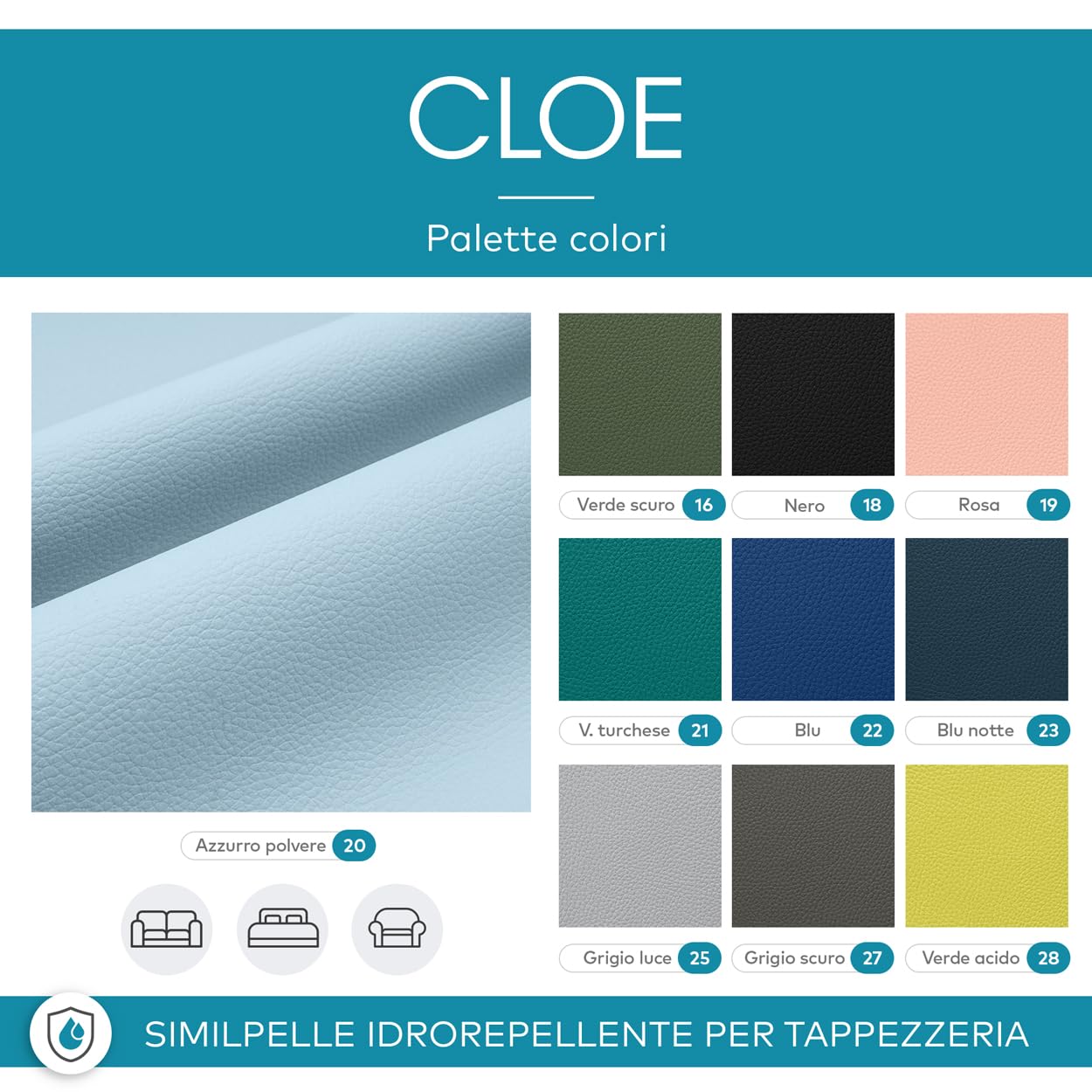 DESHOME Cloe - Ecopelle al metro Similpelle Finta pelle Idrorepellente Tessuto Stoffa in Ecopelle h 140 cm per rivestimento sedie, divani, cuscini, tappezzeria, borse 1 metro Nero