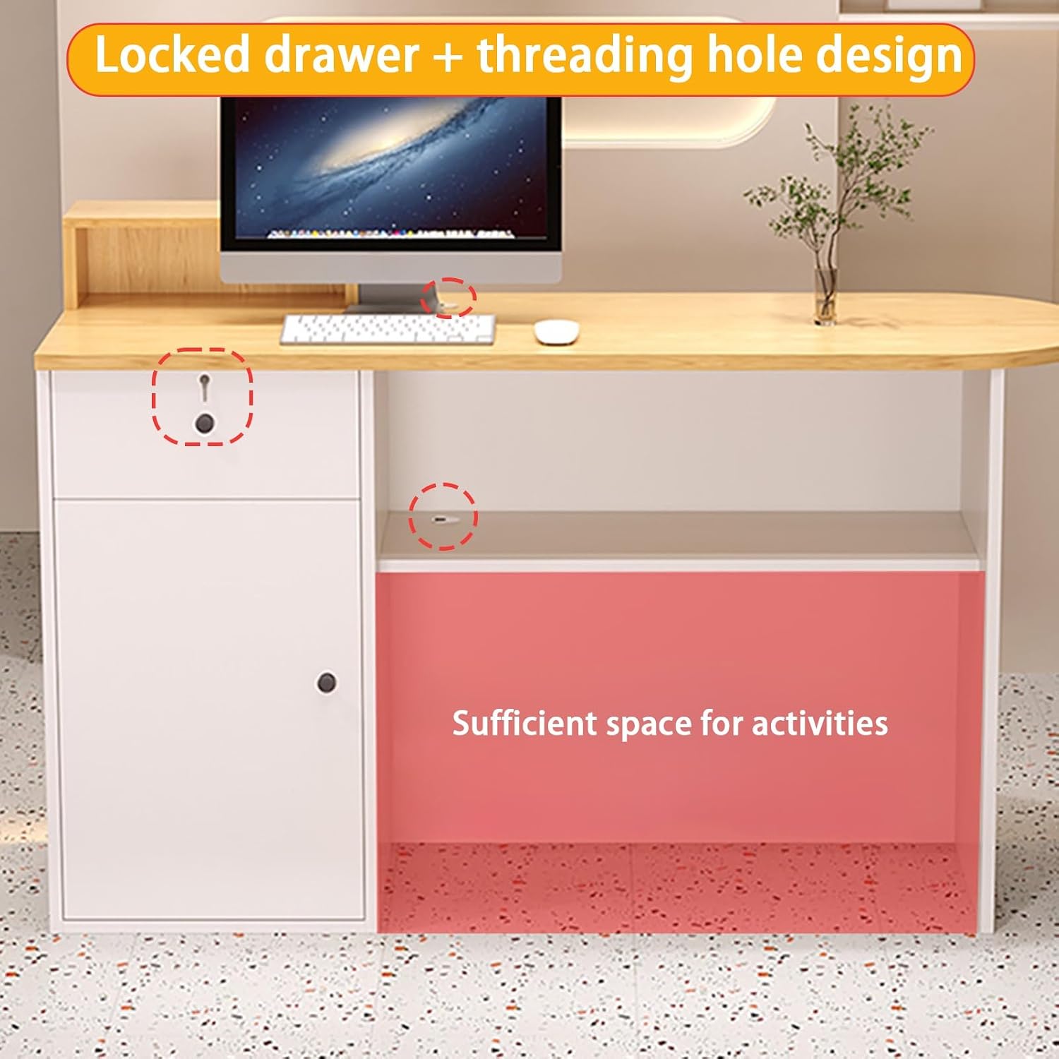 Reception Desk, Front Counter, Reception Counter with Lockable Drawers, Front Desk Reception Room Table, for Clothing Store, Company Front Desk, Coffee Shop(Brown,100cm/39.3in)