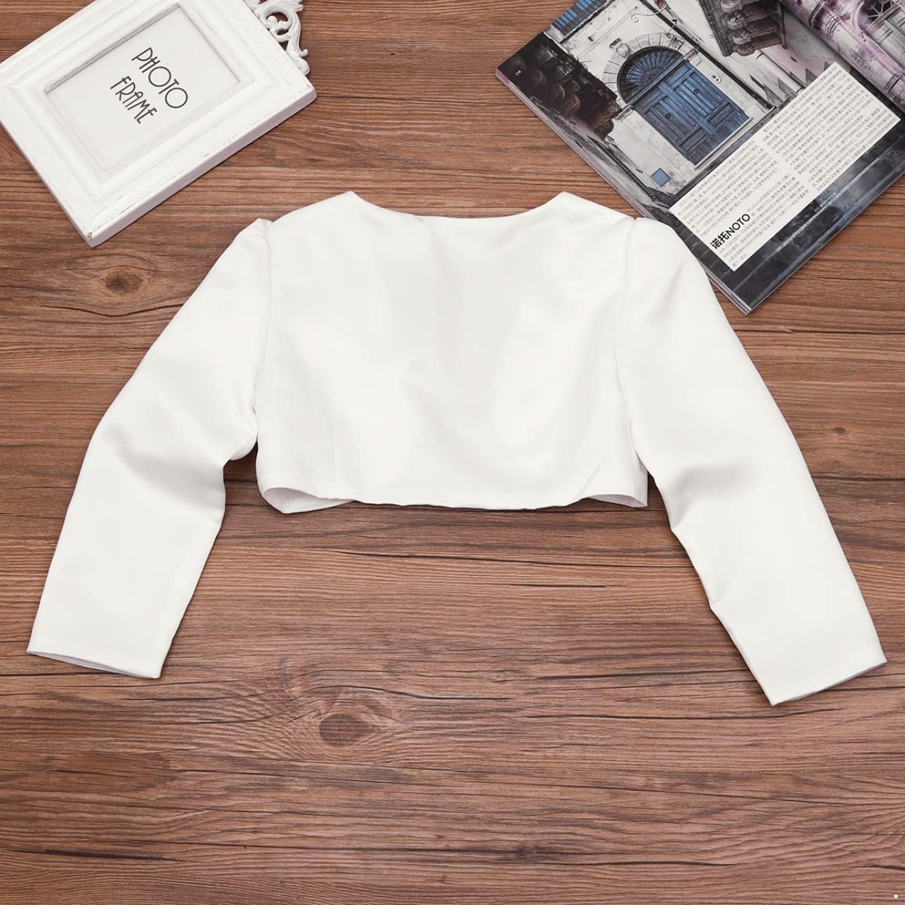Kids Girls Long Sleeve Bolero Shrug Short Shawl Cardigan Wedding Party Flower Dress Cover Up Jacket Ivory 3-4 Years