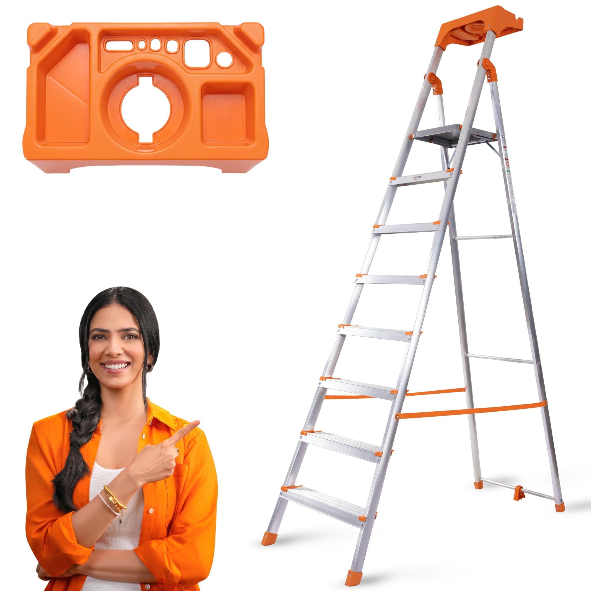 PROHOME Aluminium Ladder for Home 8 Steps Foldable with Railing & Anti-Skid Wide Steps | 8 Step Ladder for Home Use, Kitchen & Household | 270 Kg Capacity Folding Ladder | 5 Year Warranty (Orange) — Amazon image 26