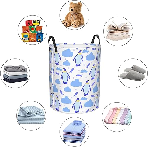 Miniatura 6 de Cesta de lavandería de pingüinos, canastas grandes plegables con asas, cesta de almacenamiento redonda de fácil transporte, canasta de ropa sucia,