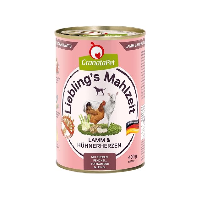 GranataPet Liebling's Comida de Cordero y corazón de Pollo, Comida húmeda para Perros