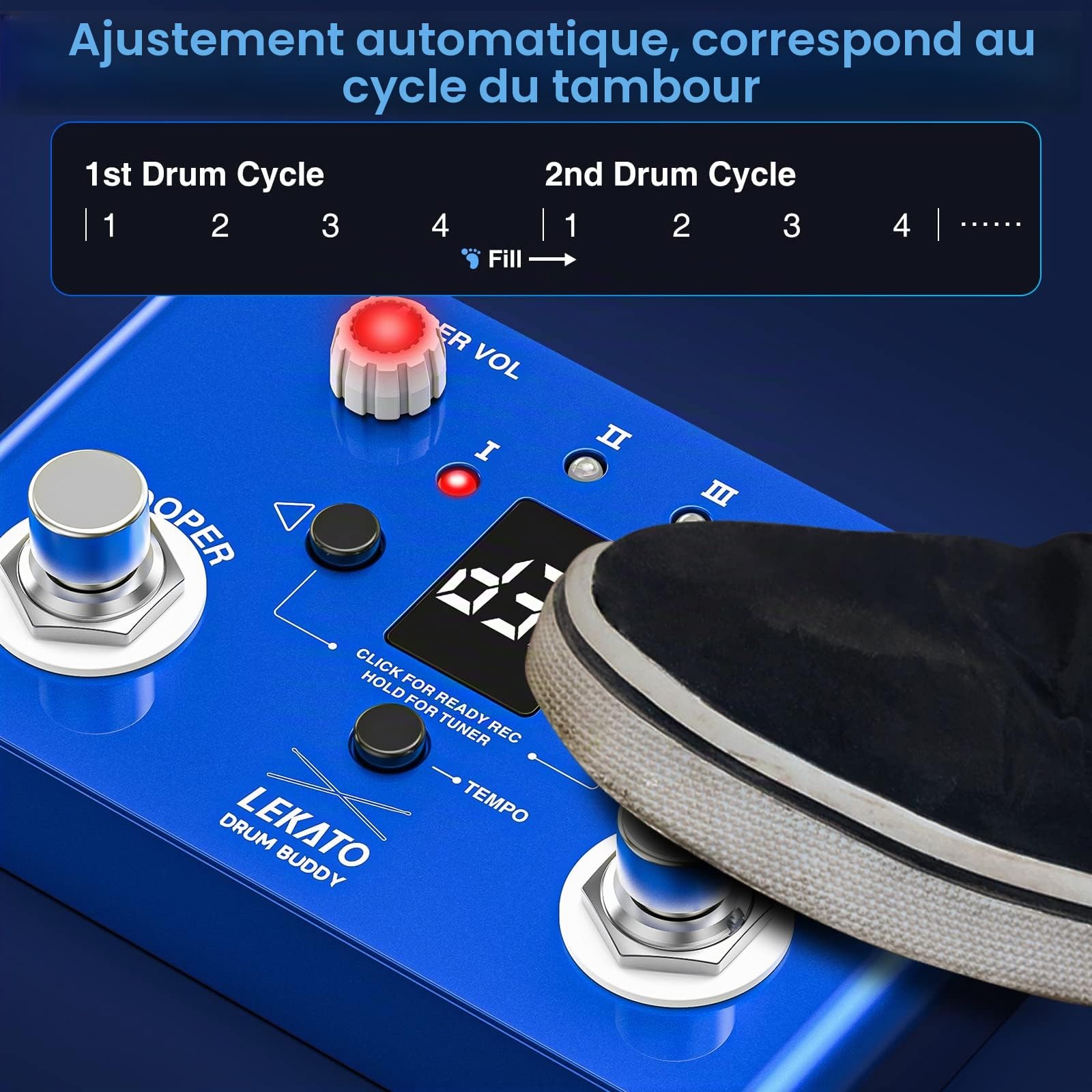 LEKATO Pédale de Boucle de Batterie avec Accordeur, 4 Boucles 11 Minutes Pédale de Boucle avec Boîte à Rythme 30 Batteries avec App pour Guitare Électrique et Basse, Tap Tempo