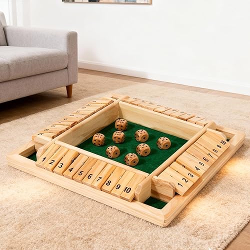 Miniatura 5 de Juego de Shut The Box con 8 dados, Shut The Box Wooden, para 2-4 jugadores, juegos de mesa de madera familiares de matemáticas, juegos de cartas de