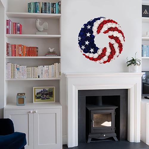 Miniatura 3 de Corona del 4 de julio para puerta delantera, decoraciones del 4 de julio para el hogar, coronas patrióticas de la bandera estadounidense para el Día